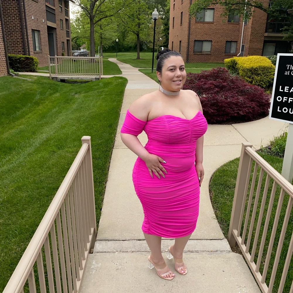 Hot pink mesh ots dress